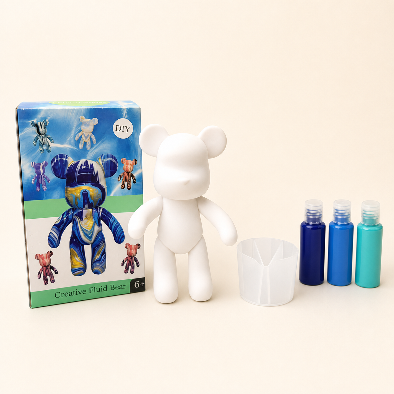 Inner Child Fluid Bear Painting Kit with Blue Tide navy, lake blue and Tiffany blue paints
