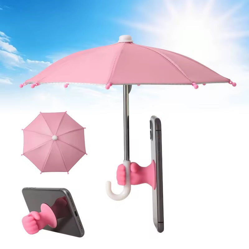 Pool Boy iPhone Umbrella in pink with suction cup phone stand and mini shade umbrella