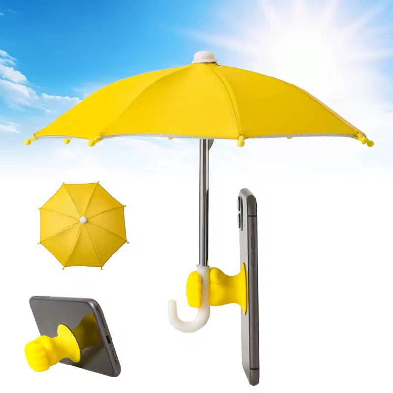 Pool Boy iPhone Umbrella in yellow with suction cup phone stand and mini shade umbrella