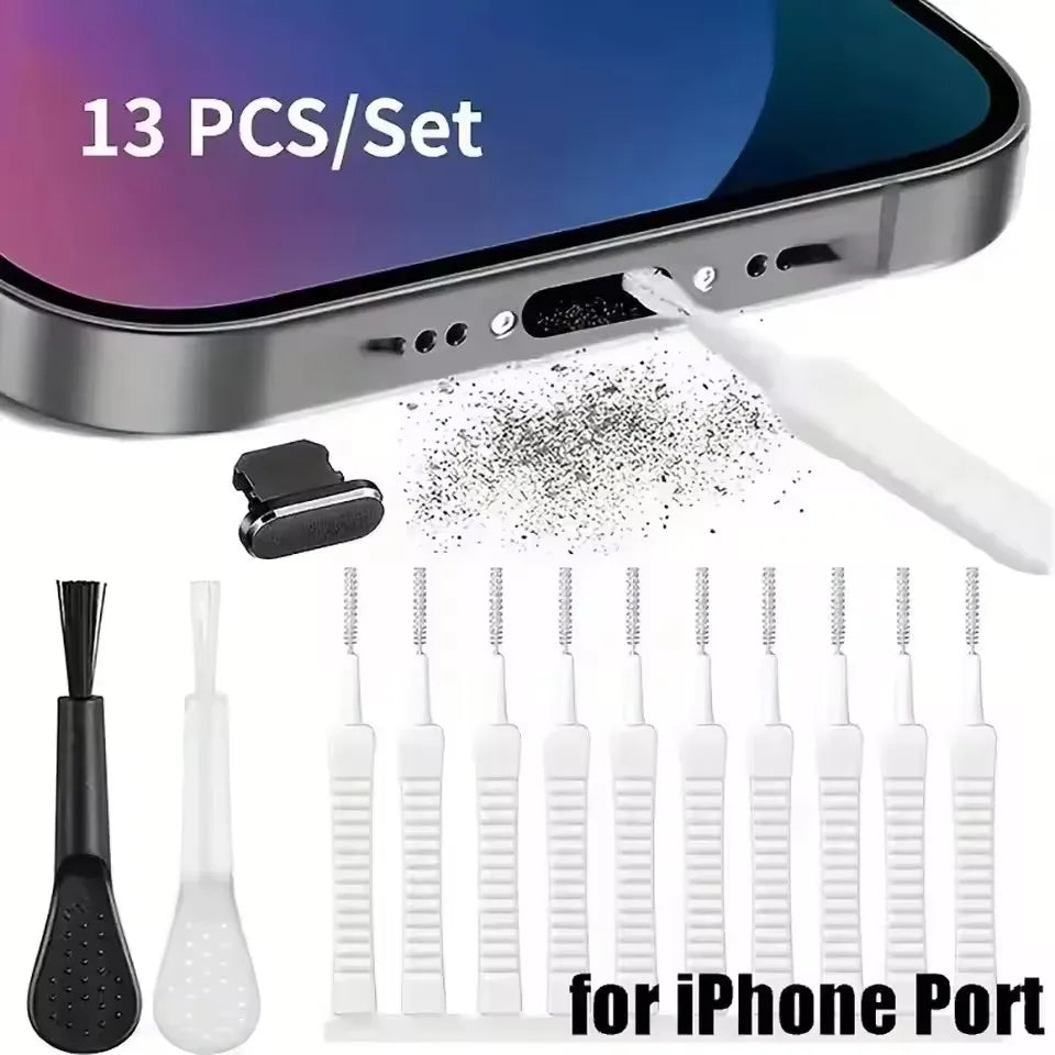 Charging Port Dust Plug With Cleaning Brush For IPhone Type C Samsung Xiaomi Set