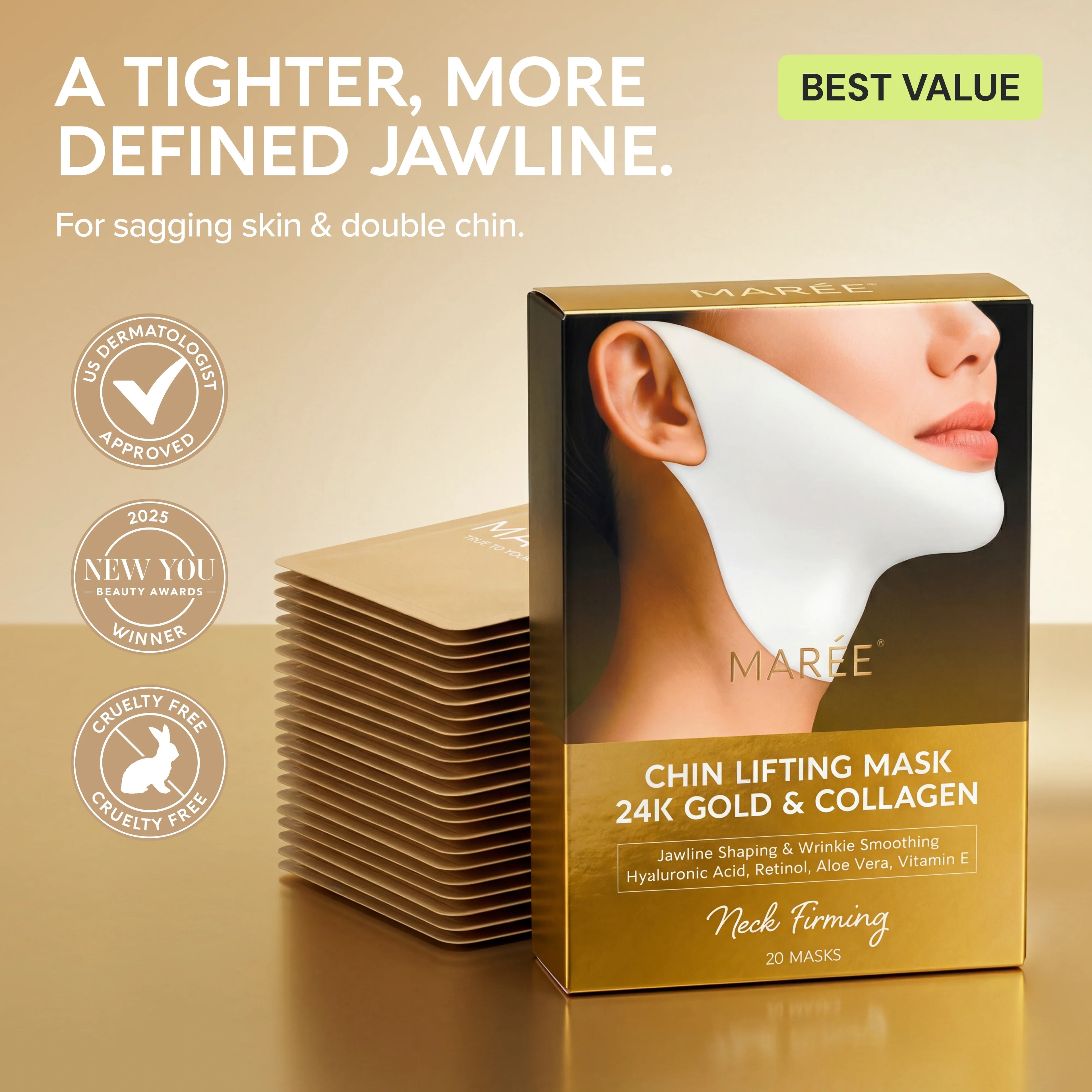 Jawline Reset™ 24K HydroLift Mask | V-Line Sculpting & Neck Treatment (20 Pack)
