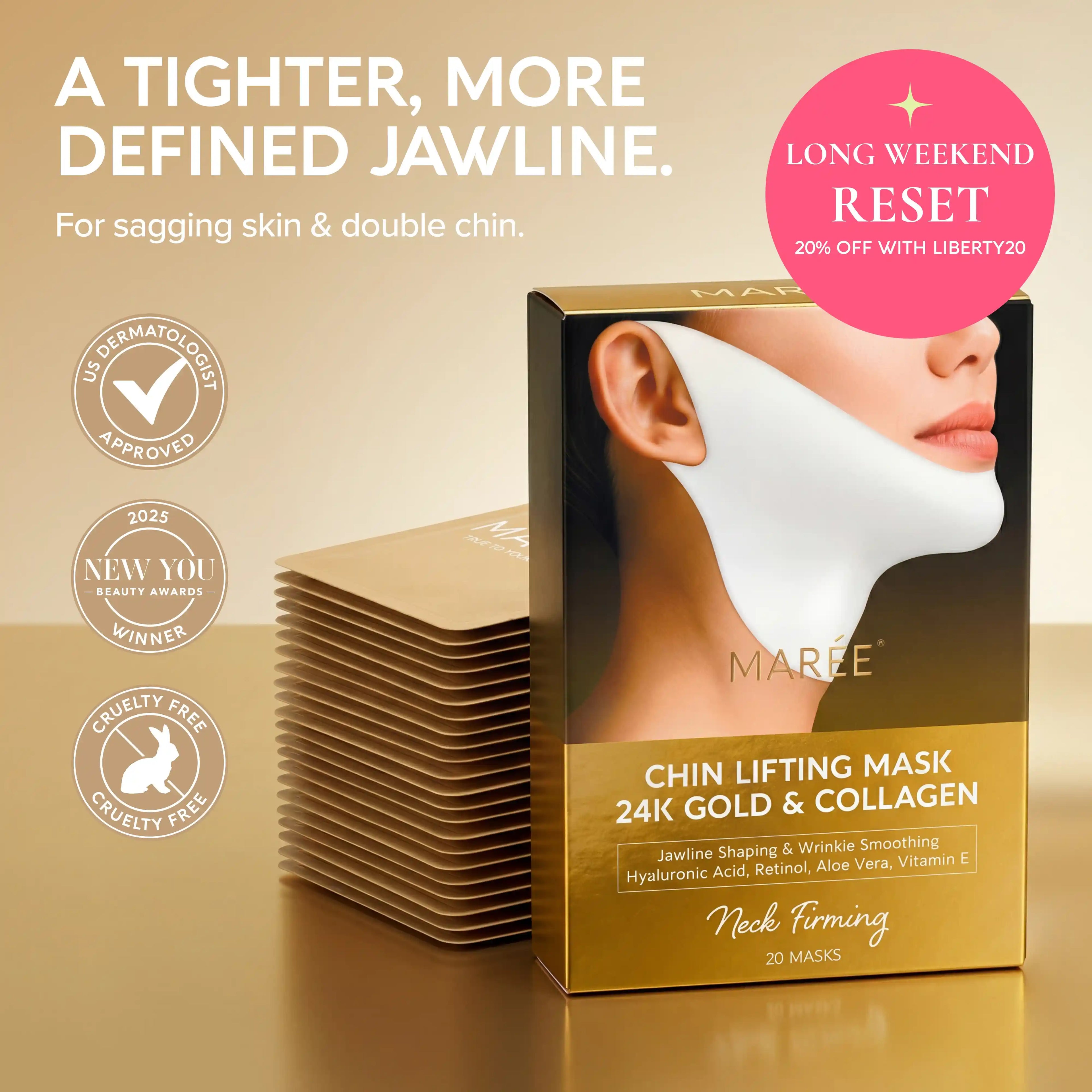Jawline Reset™ 24K HydroLift Mask | V-Line Sculpting & Neck Treatment (20 Pack)
