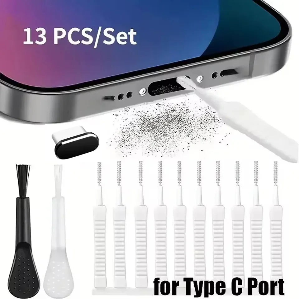 Charging Port Dust Plug With Cleaning Brush For IPhone Type C Samsung Xiaomi Set
