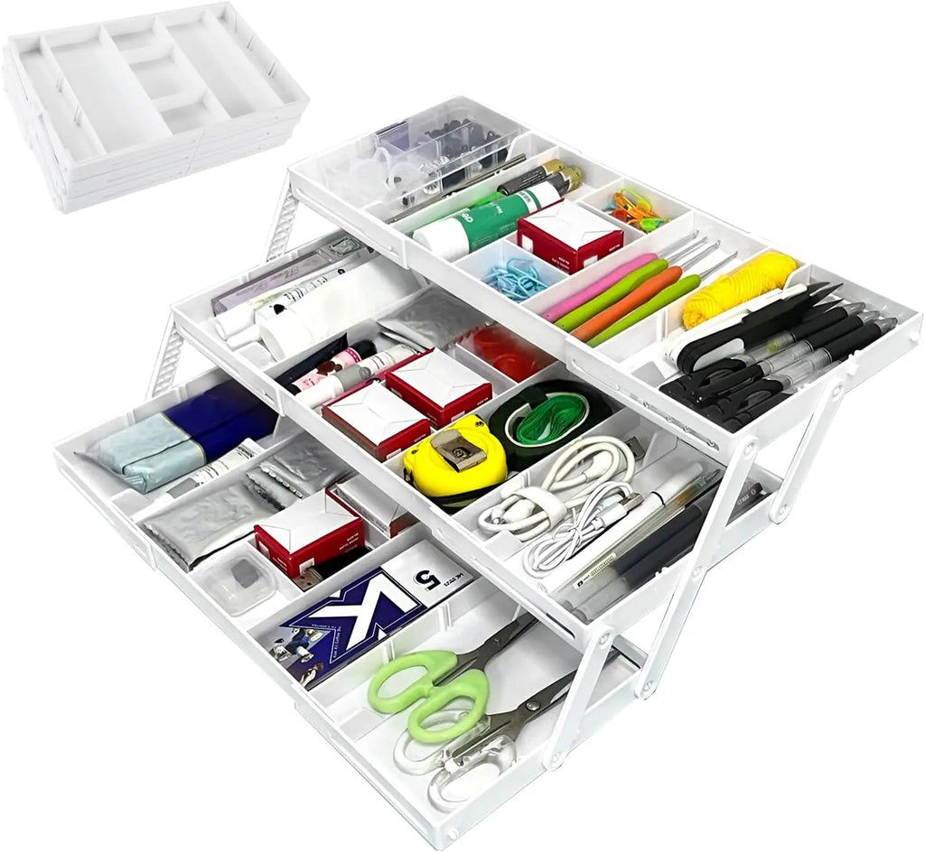 3 Tier Drawer Organizer, Expandable Smart Drawer Organizer Multi Level, Collapsible Shallow Storage Drawers Tray Desk Organizer