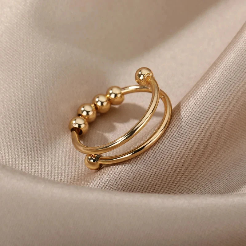 Anxiety Beads Spinner Ring For Women Adjustable Steel Stress Relief Jewelry Gift