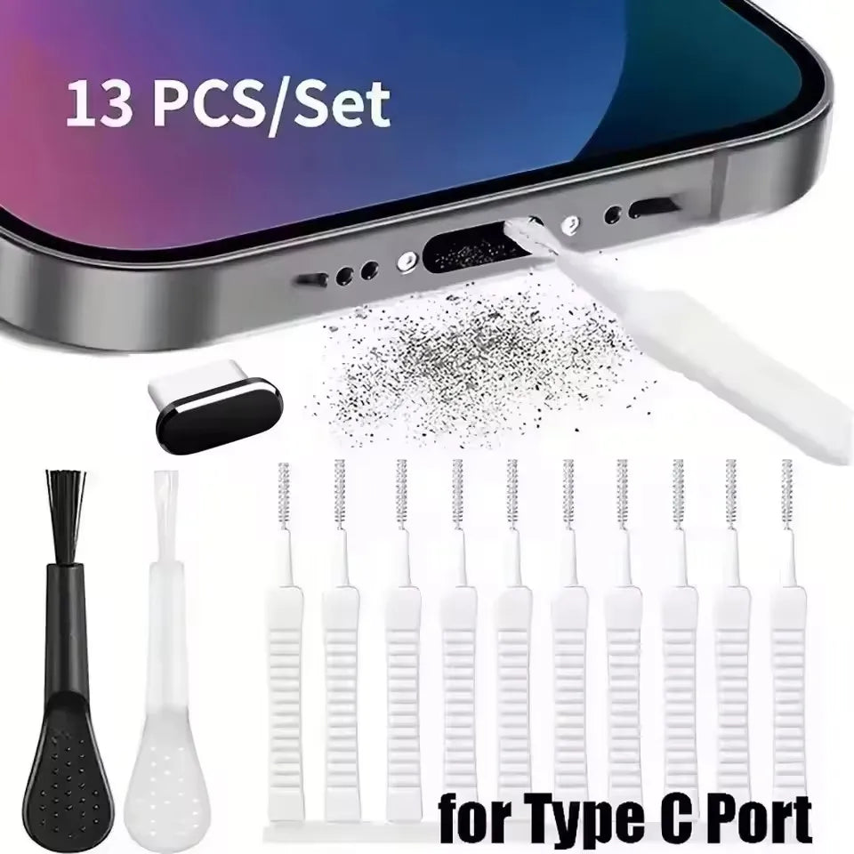 Charging Port Dust Plug With Cleaning Brush For IPhone Type C Samsung Xiaomi Set