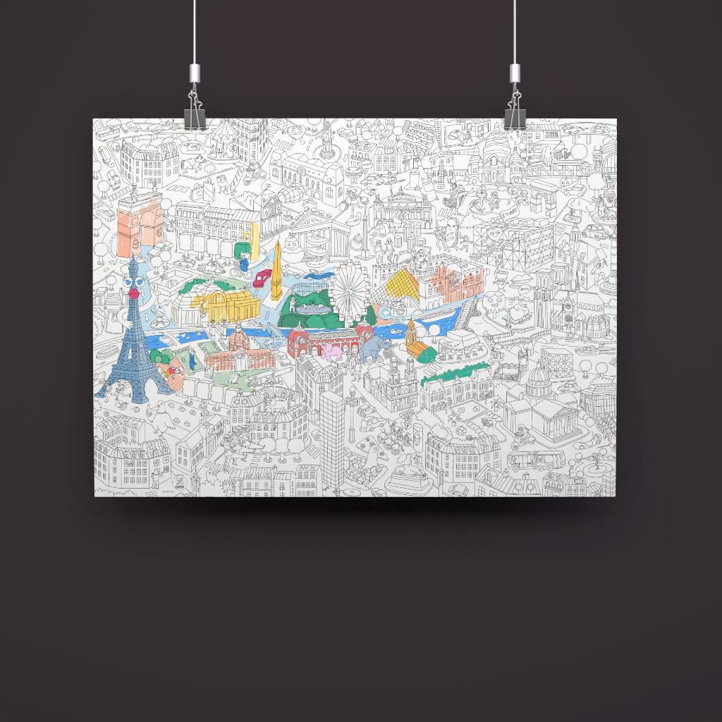Paris Coloring Poster Giant Poster With Landmarks For Family Travel Fun