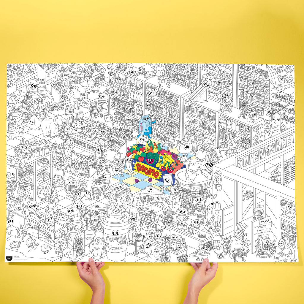 Super Market Giant Coloring Poster With Silly Shop Scenes