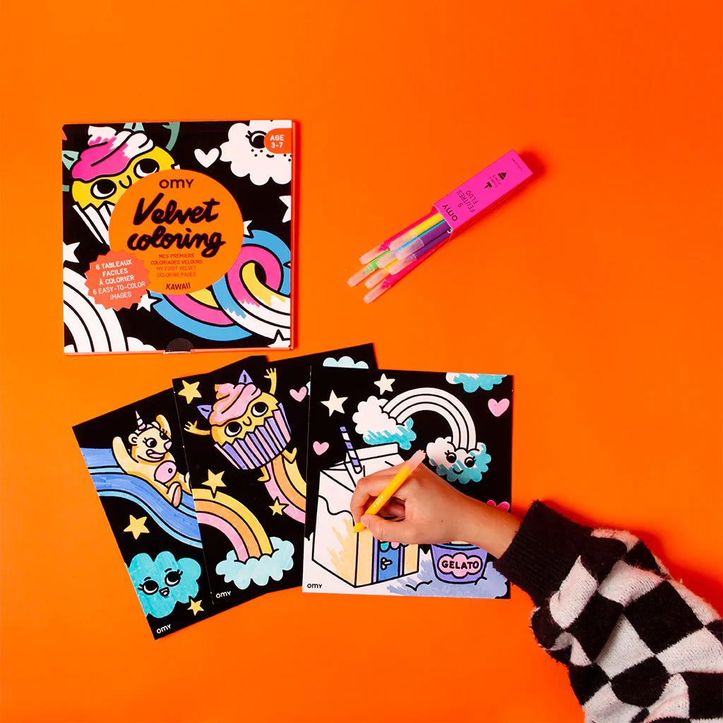 Kawaii Velvet Coloring Set For Kids With Six Soft Coloring Sheets