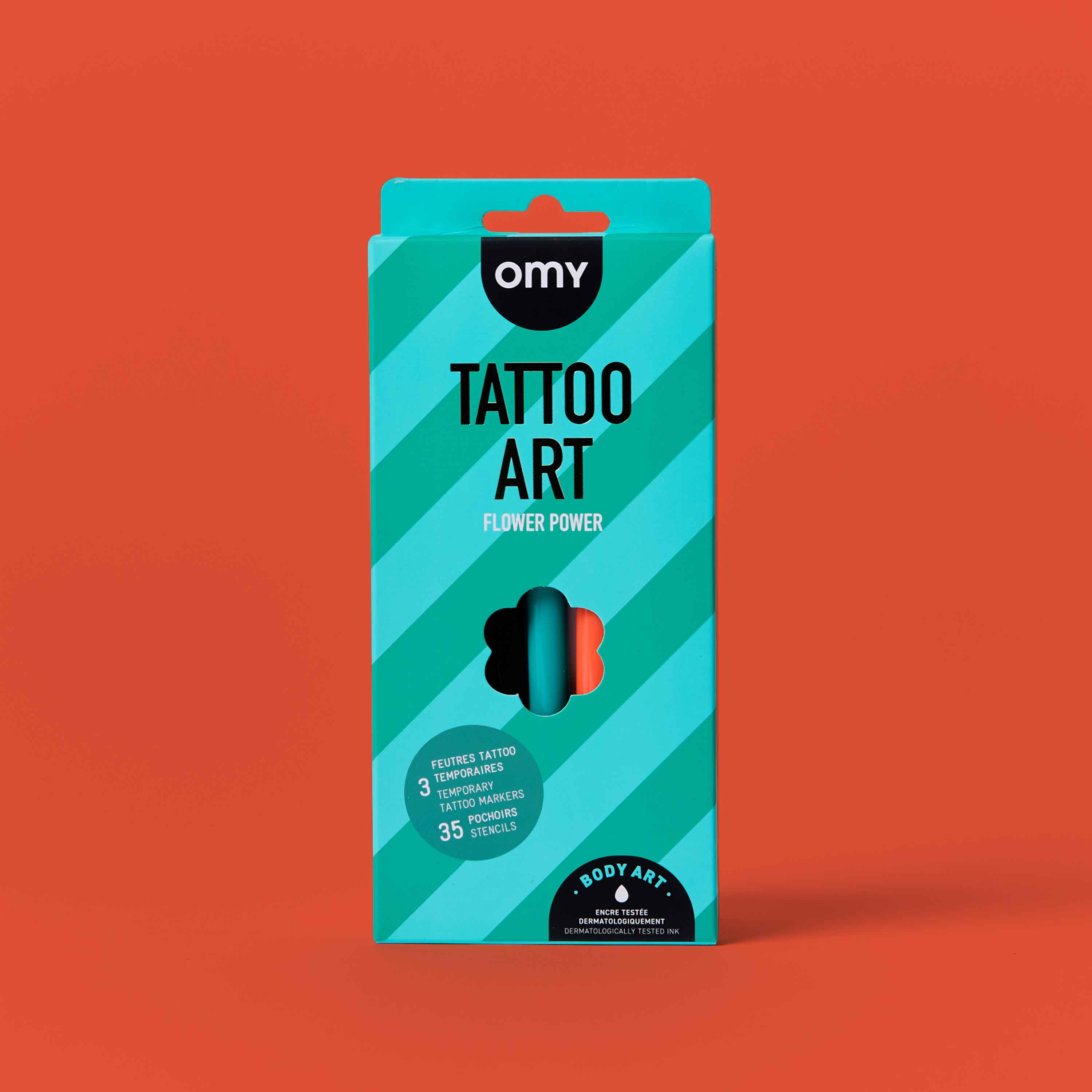 Flower Power Tattoo Art Kit With Skin Safe Ink Markers And Stencils