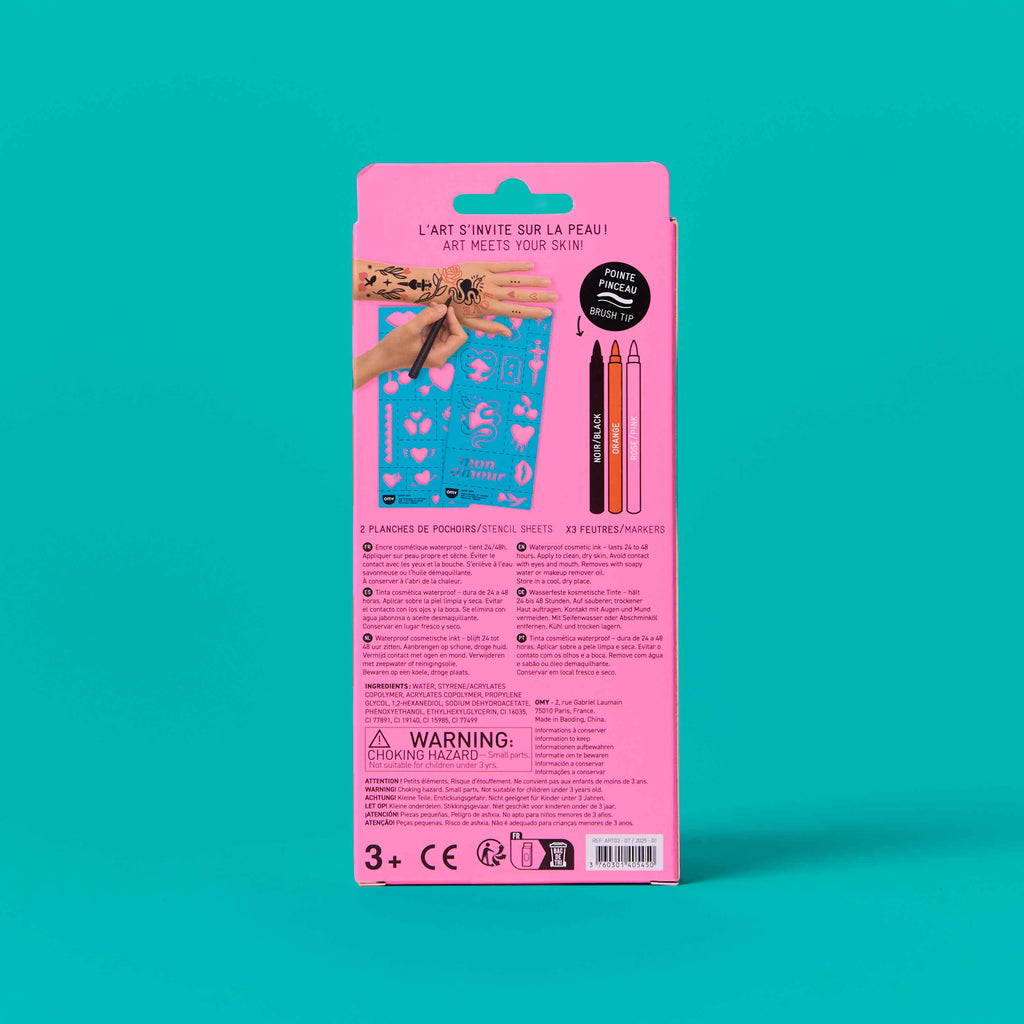Temporary Tattoo Kit With Fast Drying Ink Markers And Stencils For Skin