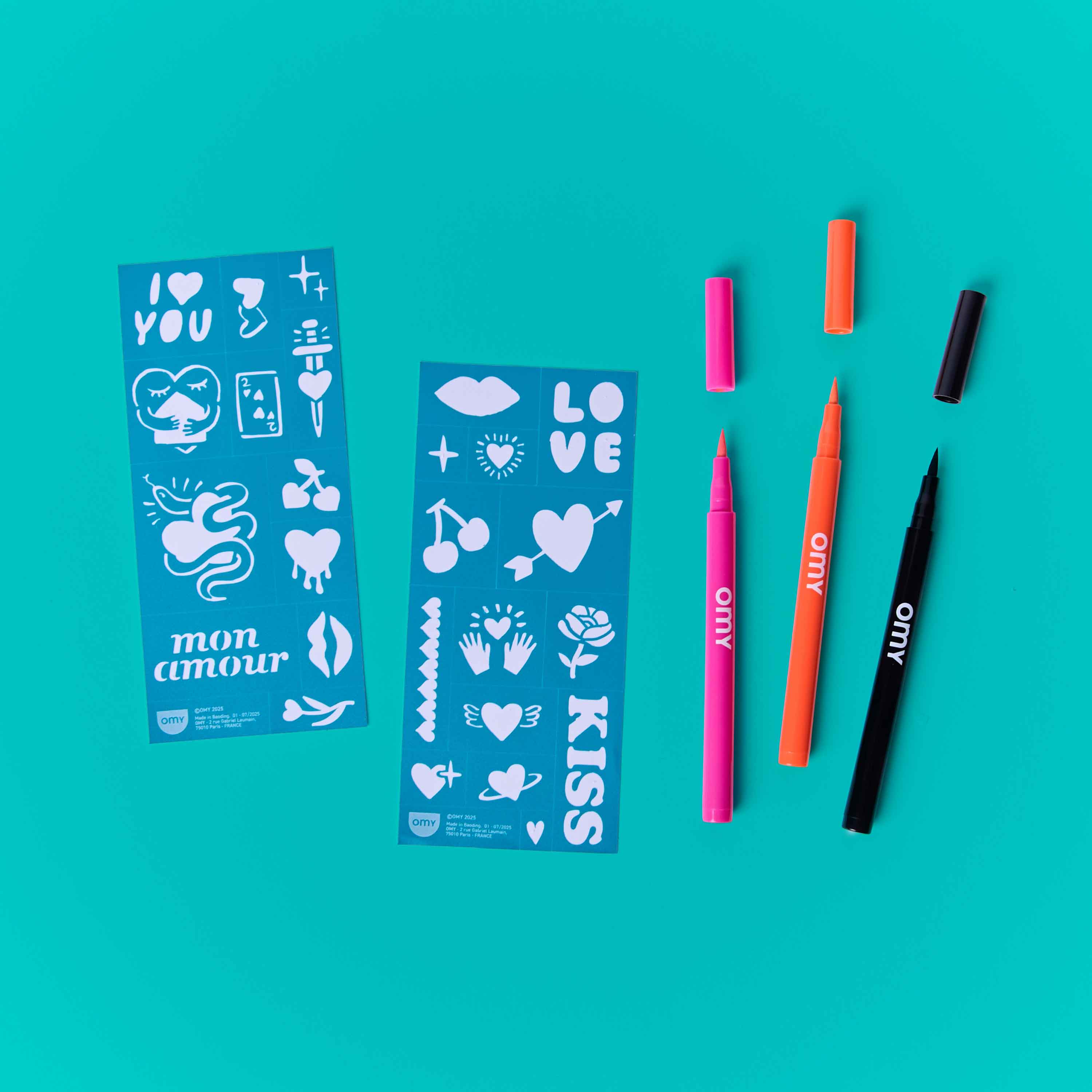 Temporary Tattoo Kit With Fast Drying Ink Markers And Stencils For Skin