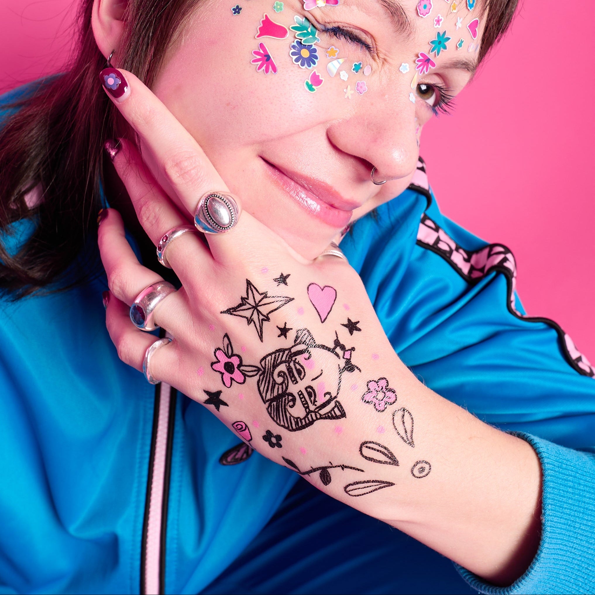 Temporary Tattoo Kit With Fast Drying Ink Markers And Stencils For Skin