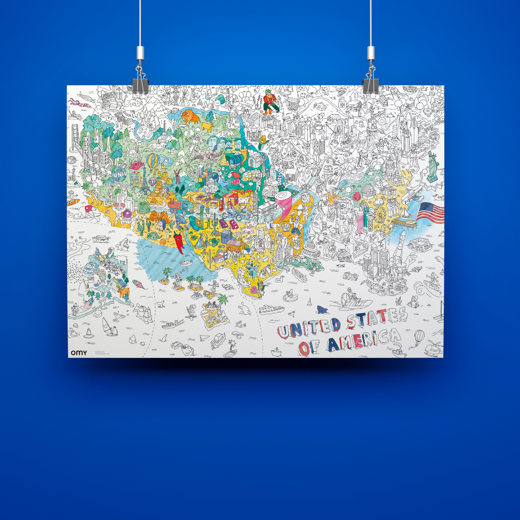 USA Coloring Poster Giant Adventure Across Skyscrapers Monuments And Nature