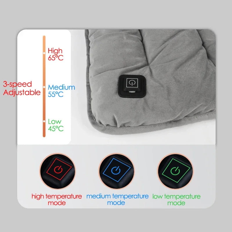 USB 5V Electric Heating Cushion 3-Speed Adjustable Thermostat Heating Pad Office Car Seat Body Winter Warmer Pet Heated Cushion