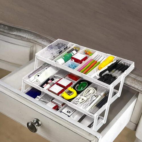 3 Tier Drawer Organizer, Expandable Smart Drawer Organizer Multi Level, Collapsible Shallow Storage Drawers Tray Desk Organizer