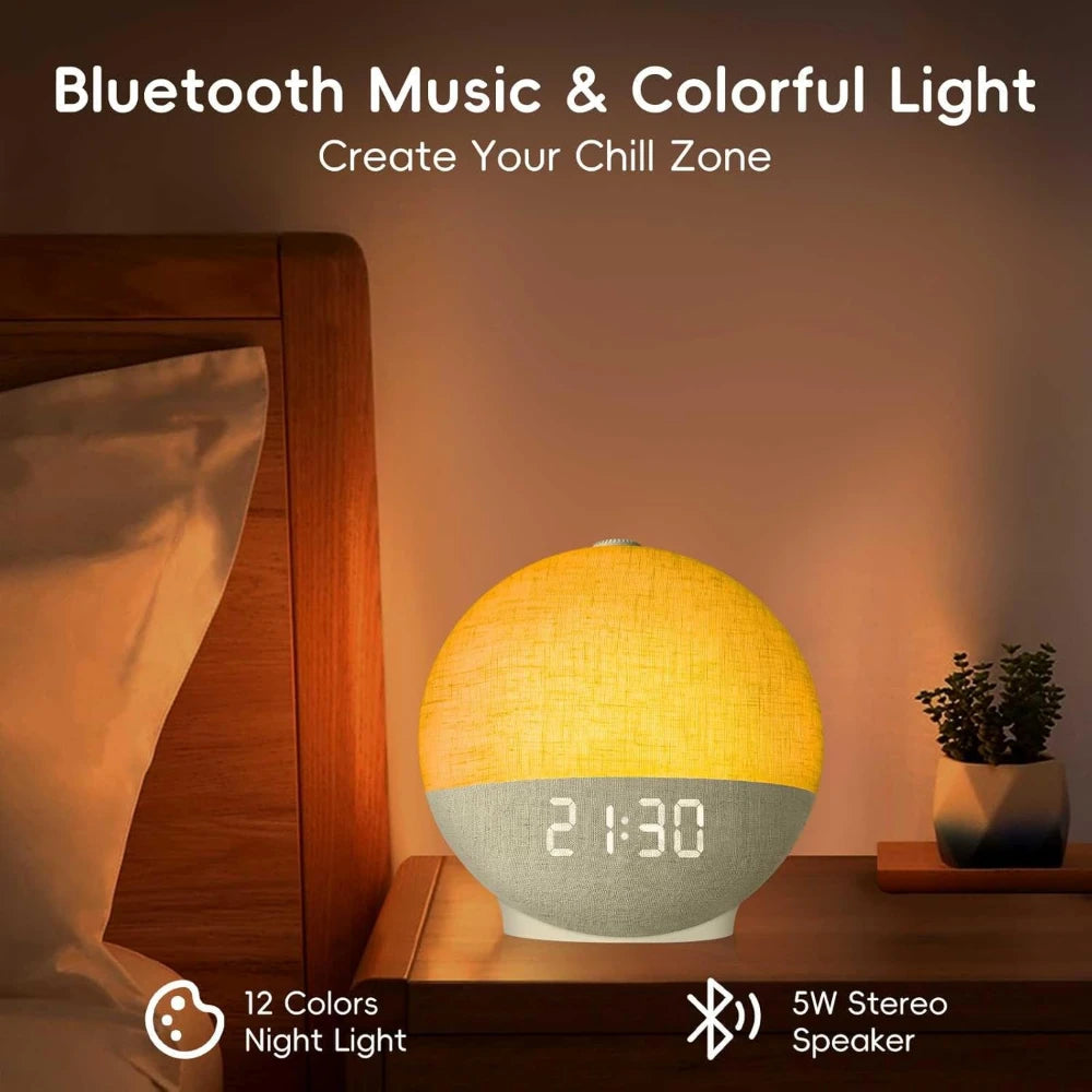 Wake Up Light Sunrise Alarm Clock White Noise Bluetooth Speaker
