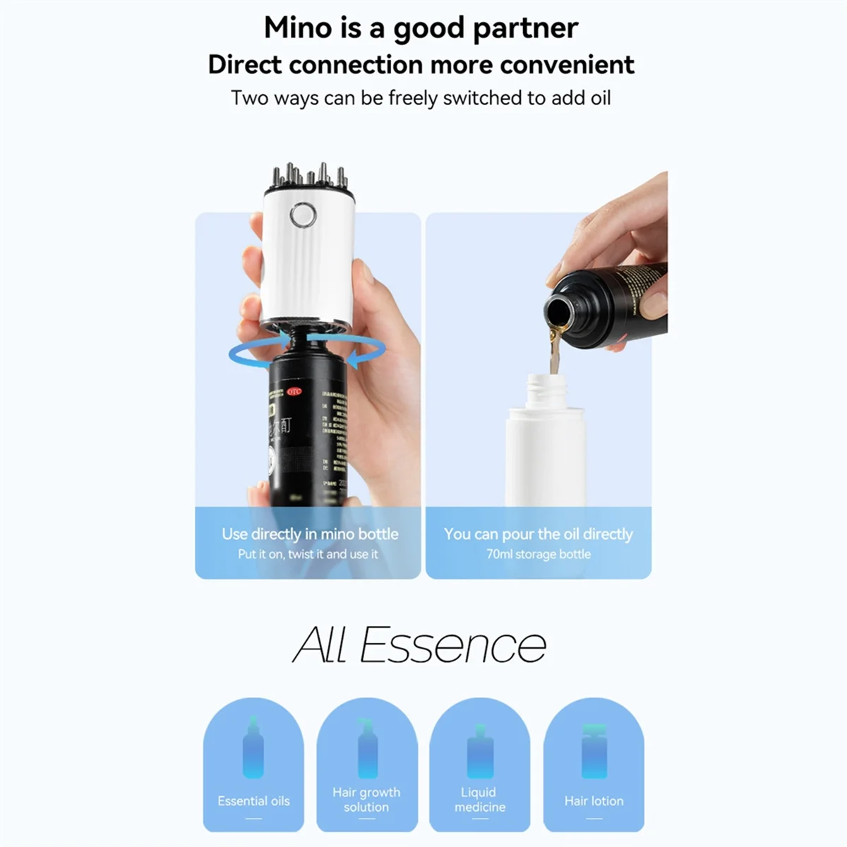 Root Reset hair oil applicator showing massage teeth and reservoir design