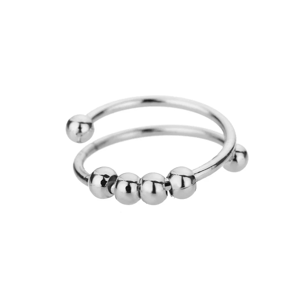 Anxiety Beads Spinner Ring For Women Adjustable Steel Stress Relief Jewelry Gift