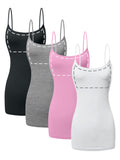REVIRA Sugar Sunday 4 Pack Long Cotton Camisole Tank Top with Built in Bra for Women Basic Cami with Shelf Bra Tank Tops Undershirt Multicolor-20 Medium