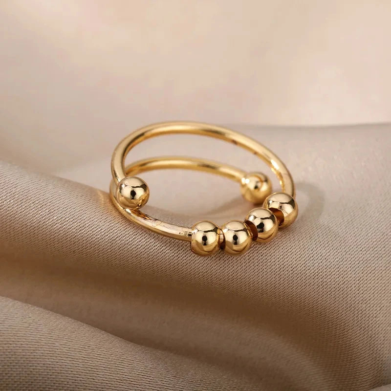 Anxiety Beads Spinner Ring For Women Adjustable Steel Stress Relief Jewelry Gift