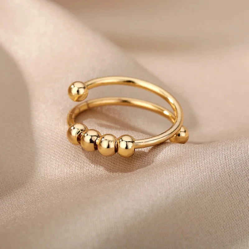Anxiety Beads Spinner Ring For Women Adjustable Steel Stress Relief Jewelry Gift