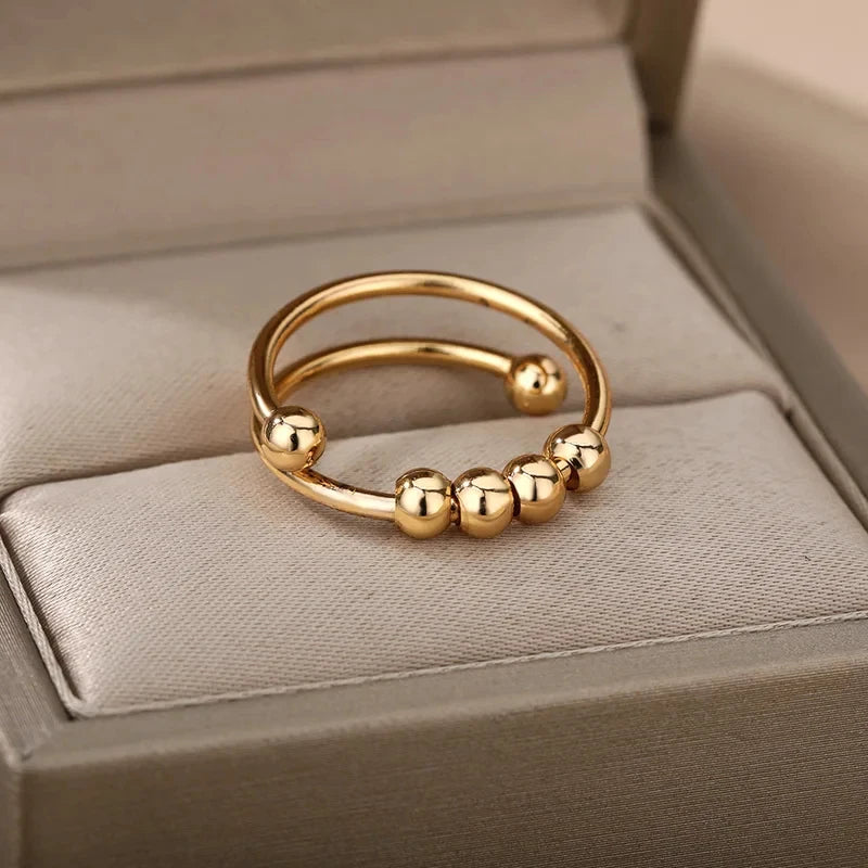 Anxiety Beads Spinner Ring For Women Adjustable Steel Stress Relief Jewelry Gift