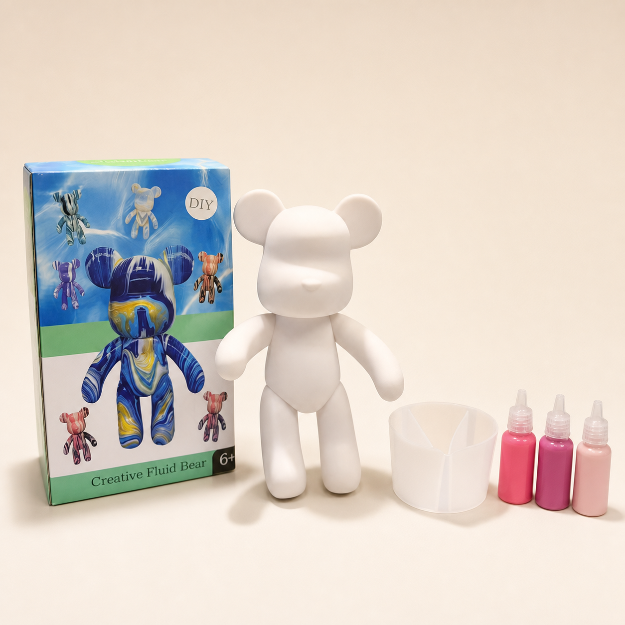 Inner Child Fluid Bear Painting Kit with Berry Blush rose, magenta and soft pink paints