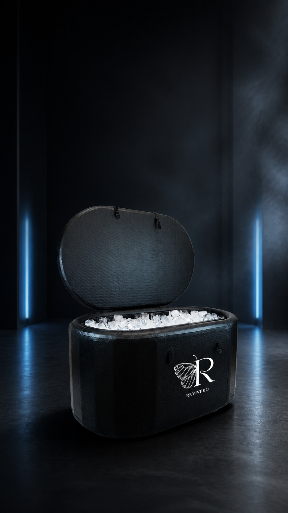 RevivPro X Pro cold plunge in a dark athletic recovery studio