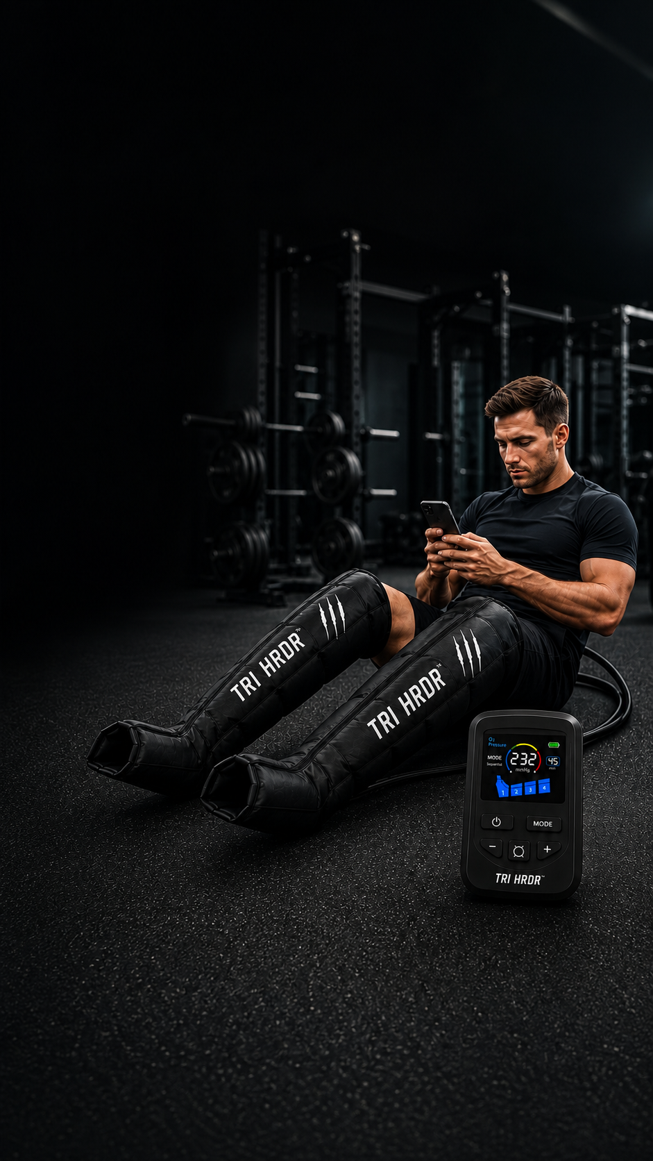 Athlete using TRI HRDR 4-Zone Dynamic Compression Recovery Boots